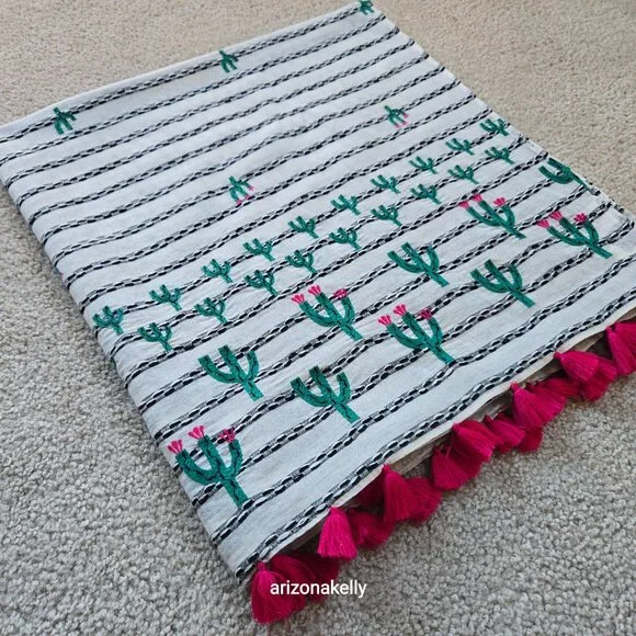 Anthropologie x Seen/Worn/Kept Cotton Cactus Scarf Embroidered - Picture 12 of 14